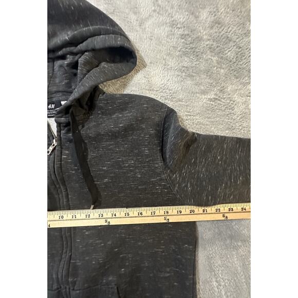 H&M Men’s Small Hoodie Sweatshirt Zip Up Dark Gray Regular Fit Fleece Lined - Picture 7 of 8